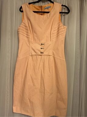 ANTONIO MELANI Peach Sleeveless Sheath Dress with Front Accent Hardware